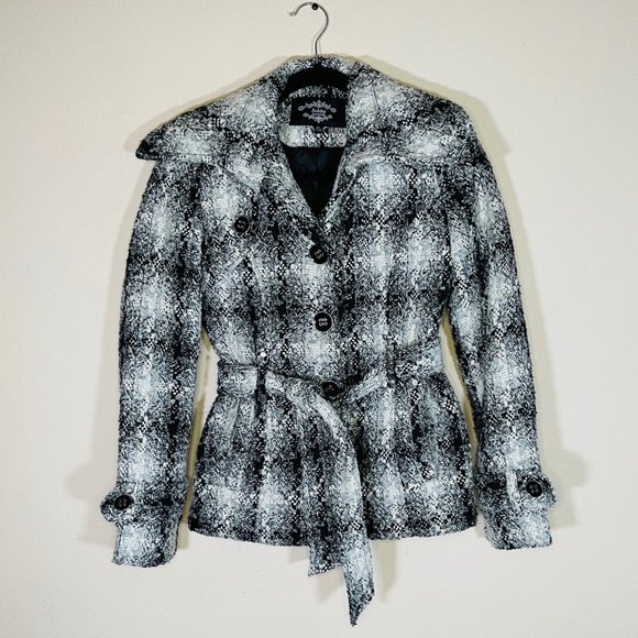 Sebby Collections Belted Tweed Plaid Woven Peacoat Jacket Coat XS - Picture 1 of 14